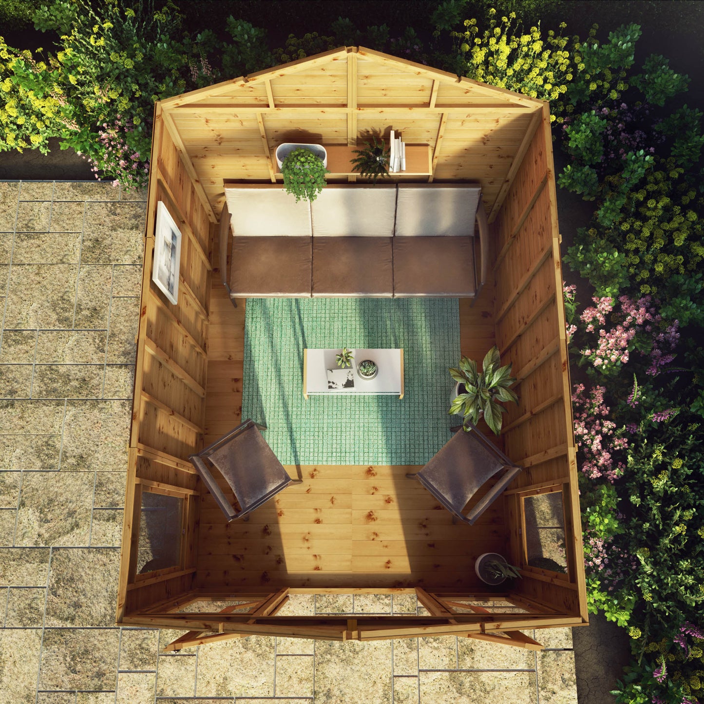 Wooden Summerhouse Shiplap Apex Roof Heavy Duty French Doors