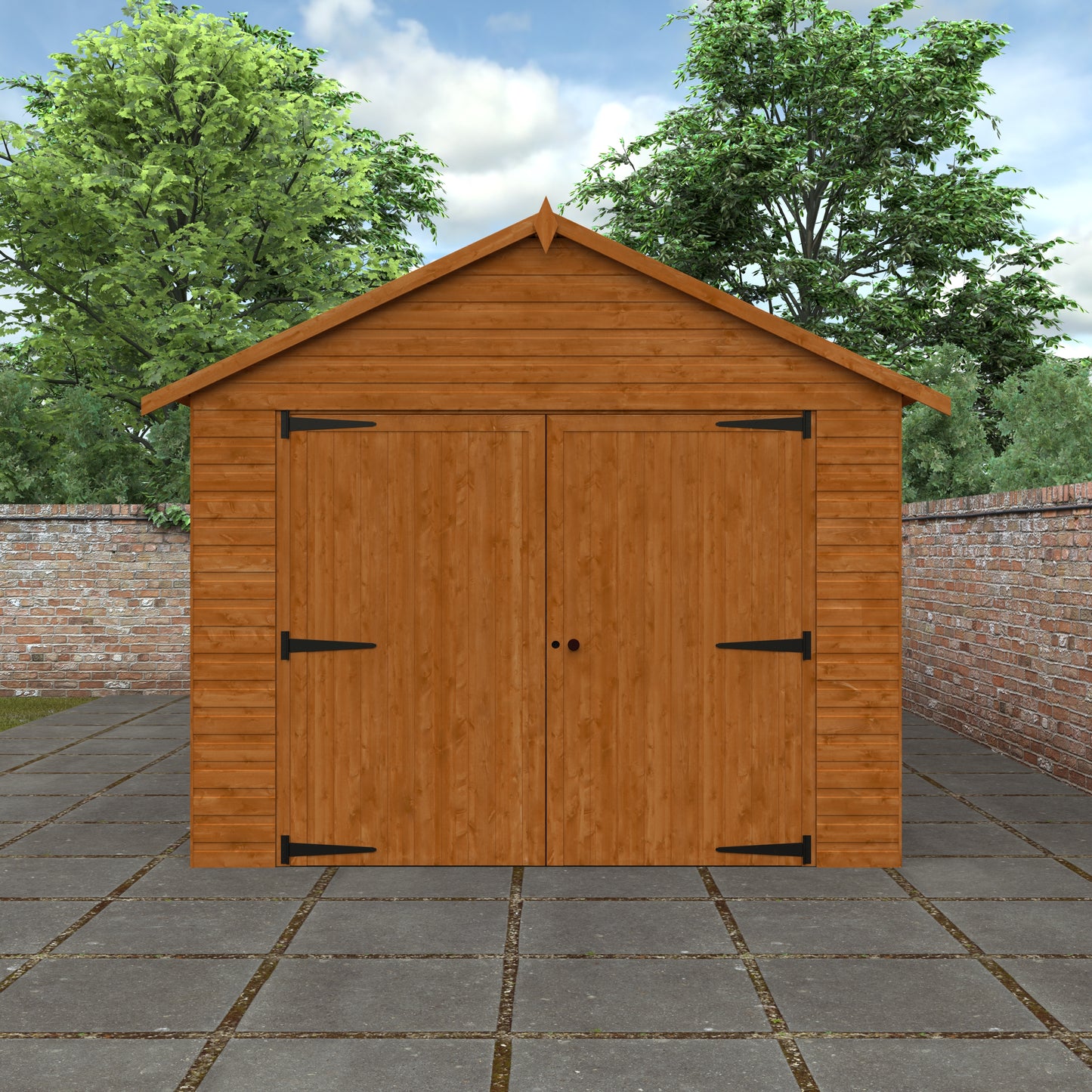 Heavy Duty Wooden Garage Shed - Full Height Double Doors & Side Access