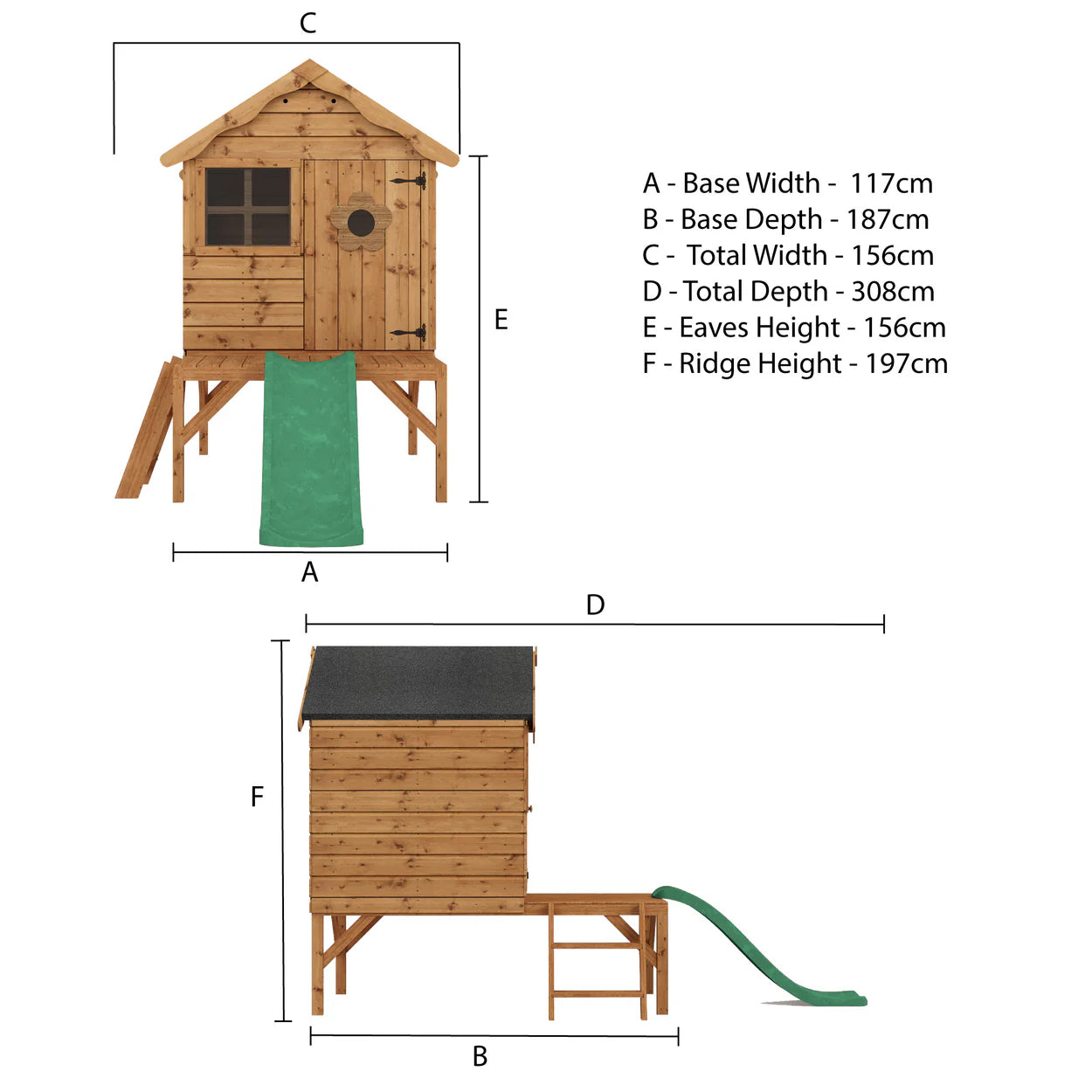 Wooden Small Tower Playhouse with Slide T&G Shiplap