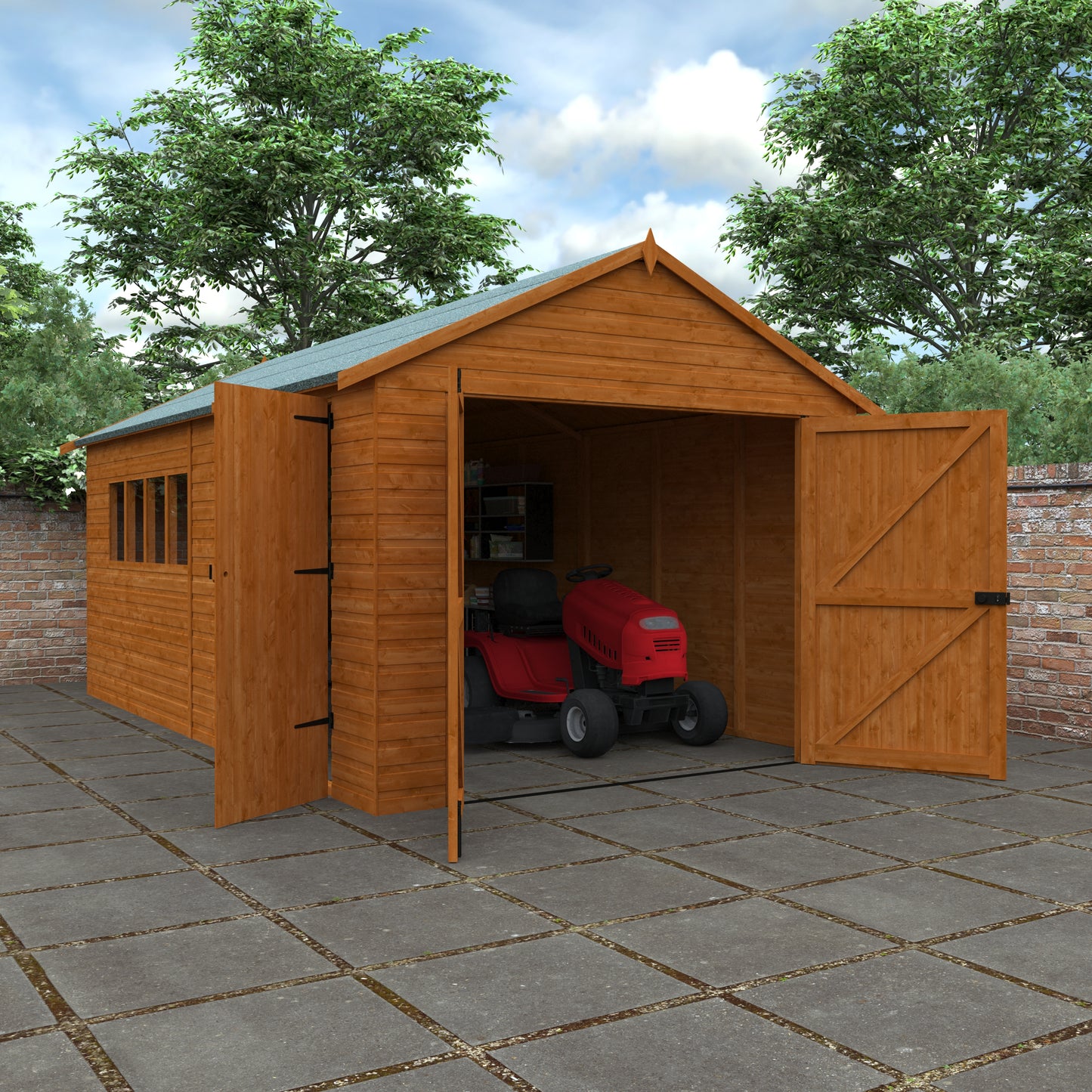 Heavy Duty Wooden Garage Shed - Full Height Double Doors & Side Access
