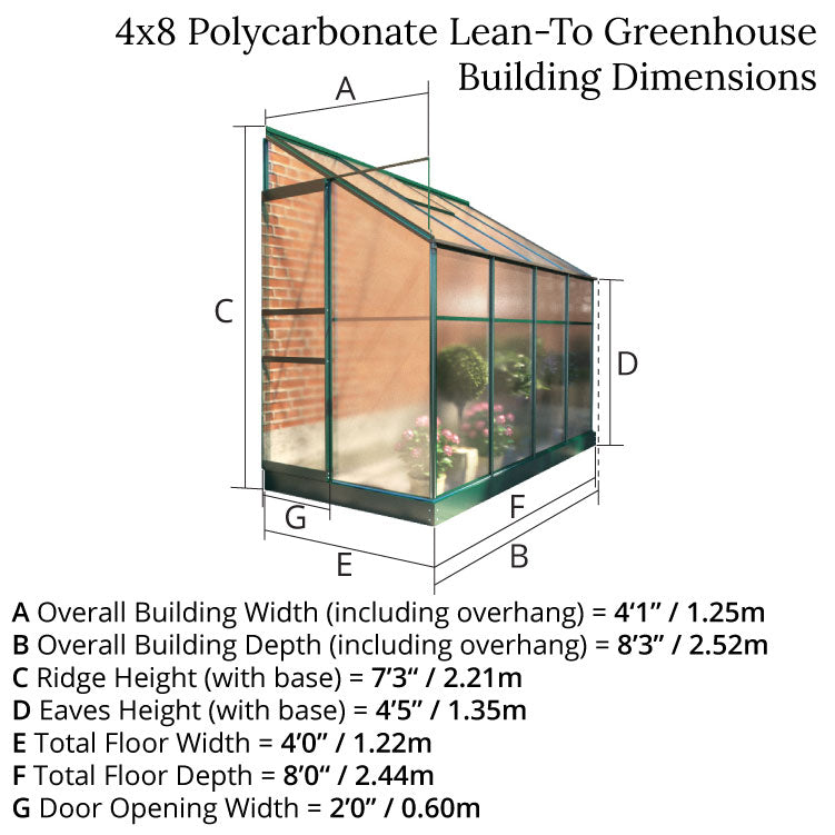 Polycarbonate Lean-To Greenhouse 4x8