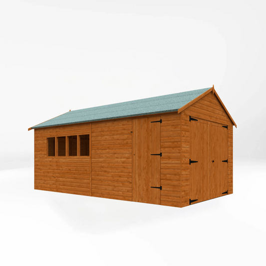 Heavy Duty Wooden Garage Shed - Full Height Double Doors & Side Access