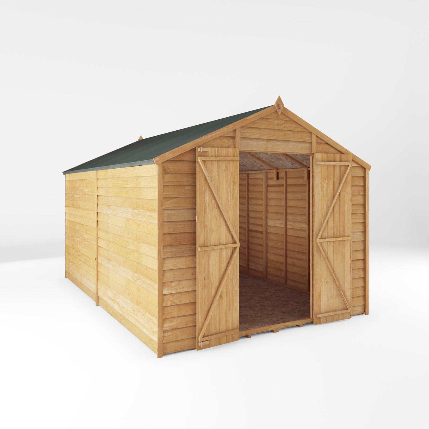 Large Wooden Garden Shed Overlap Apex Roof Double Doors Windowless