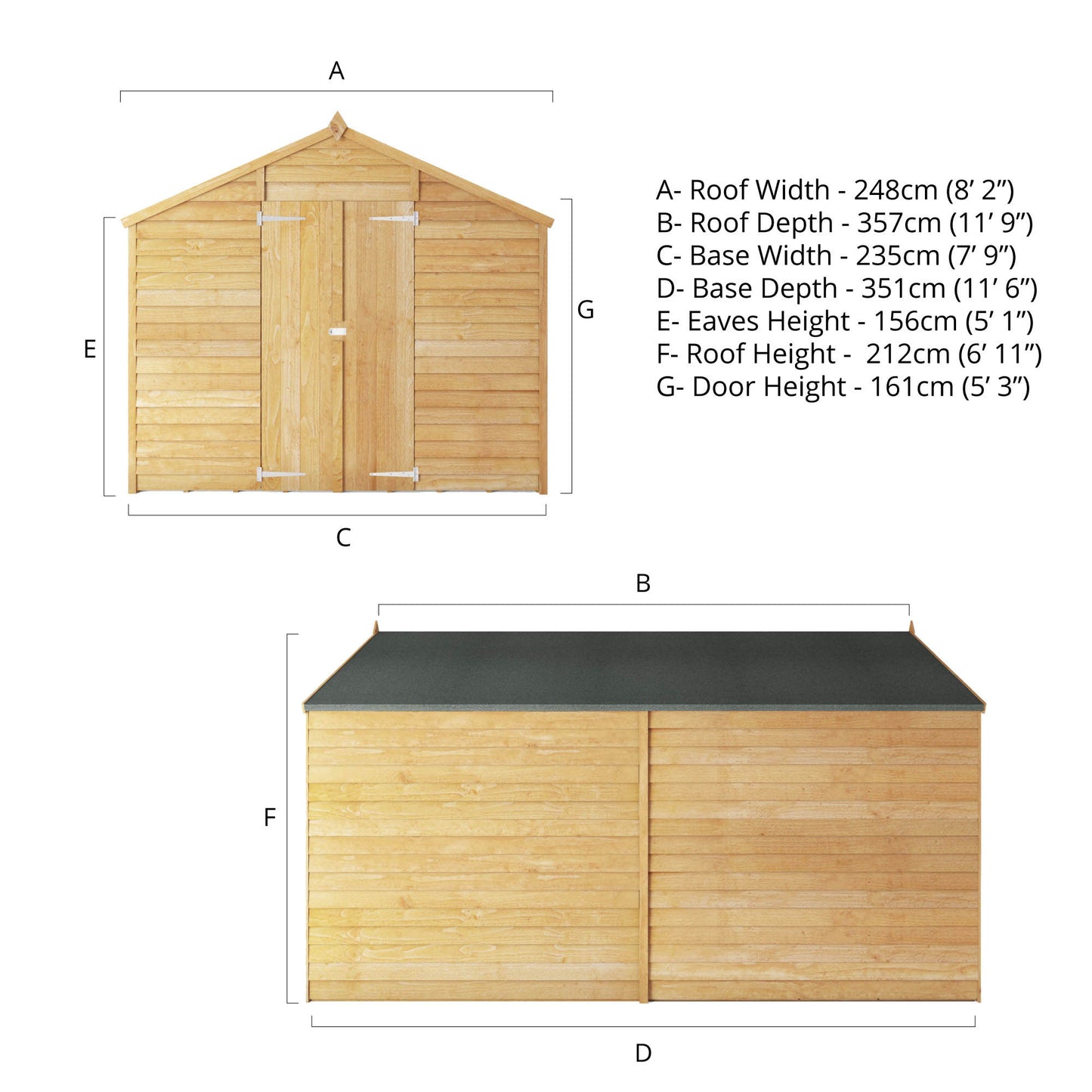 Large Wooden Garden Shed Overlap Apex Roof Double Doors Windowless