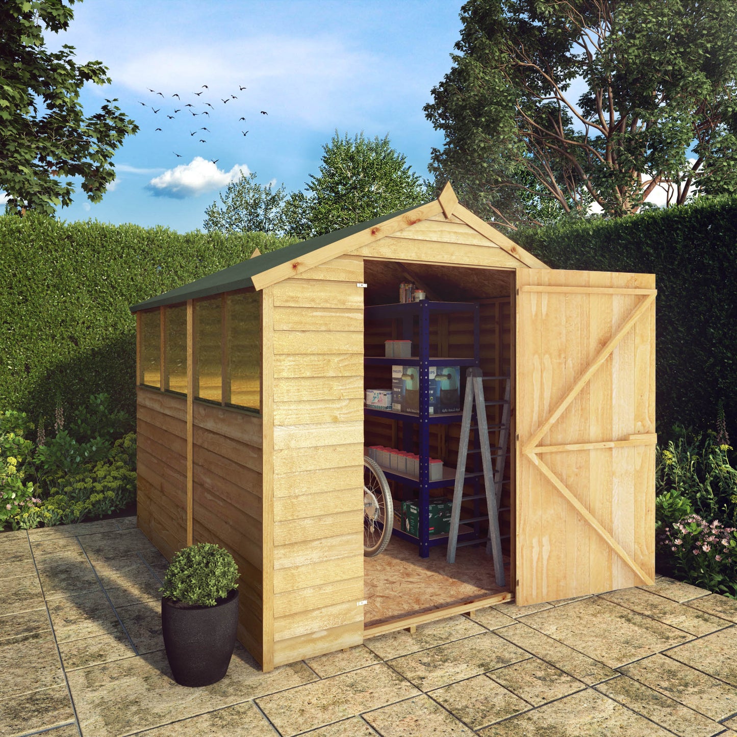8 ft x 6 ft wooden garden shed overlap cladding