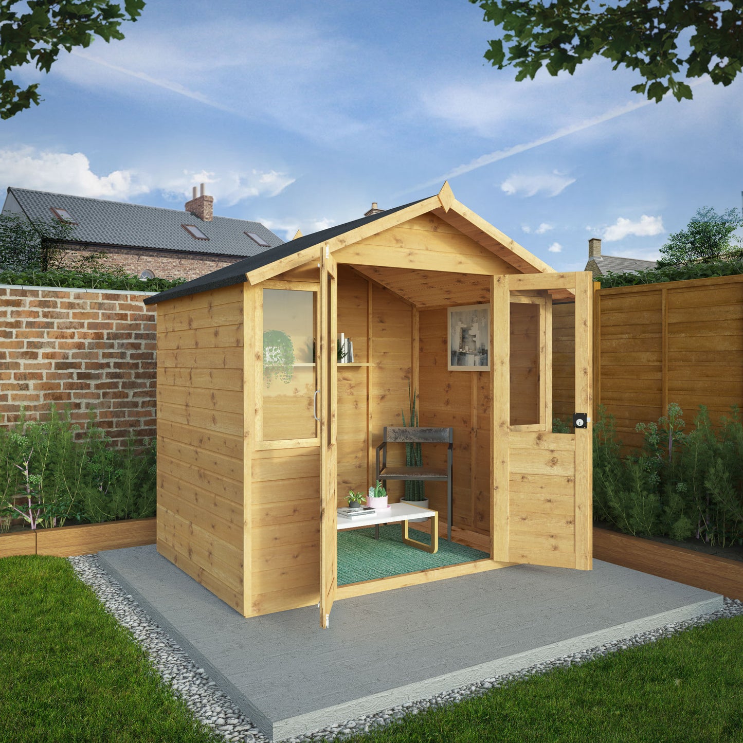 Wooden Traditional Summerhouse Tounge & Groove Double Doors Apex Roof