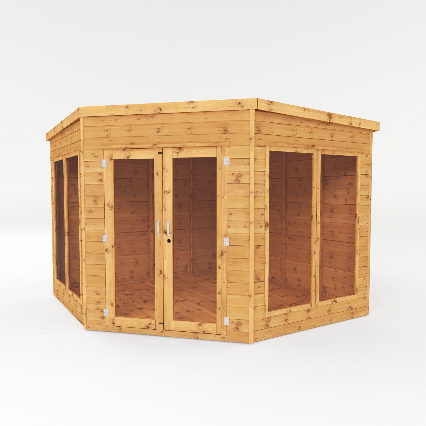Premium Wooden Corner Summerhouse Shiplap Tounge & Groove French Doors