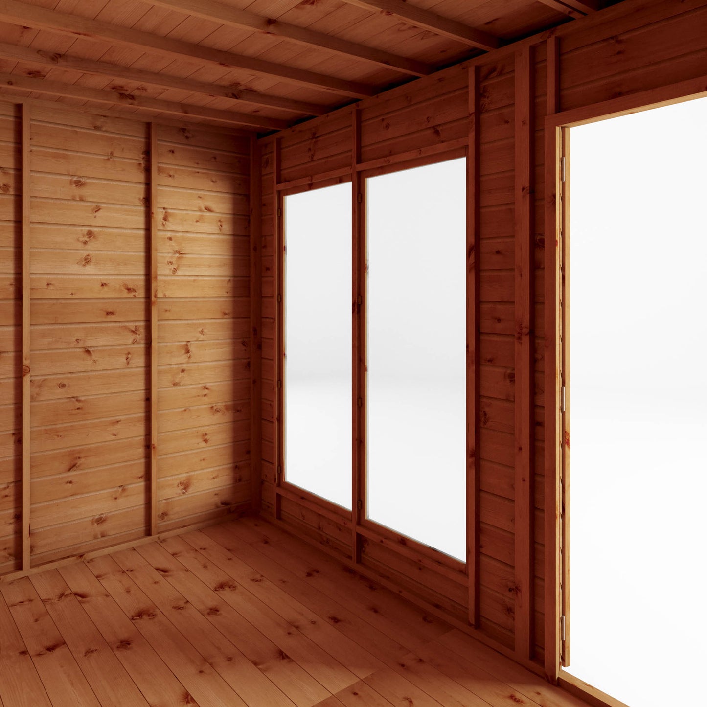 Wooden Pent Roof Summerhouse with Side Shed Large Windows