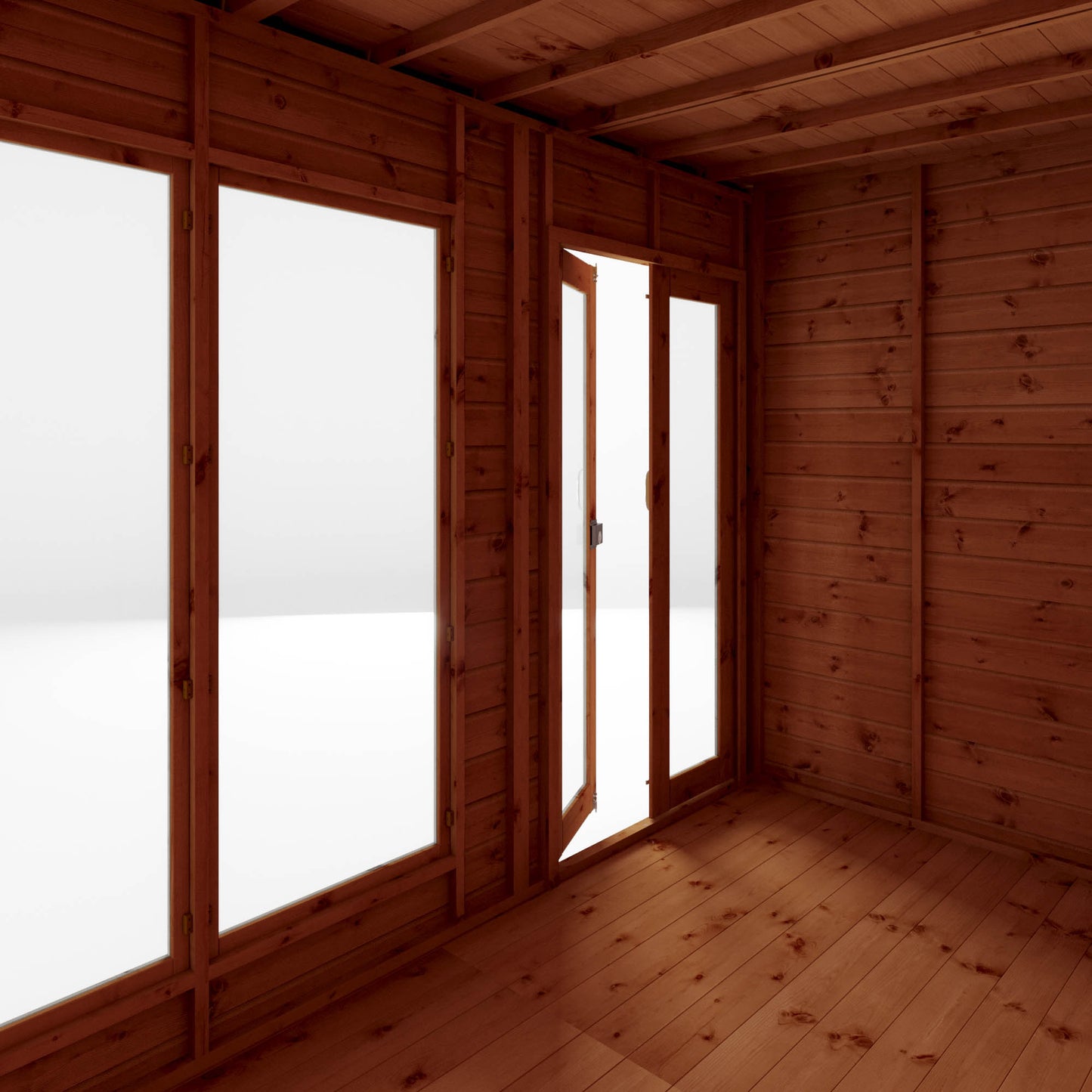 Wooden Pent Roof Summerhouse with Side Shed Large Windows