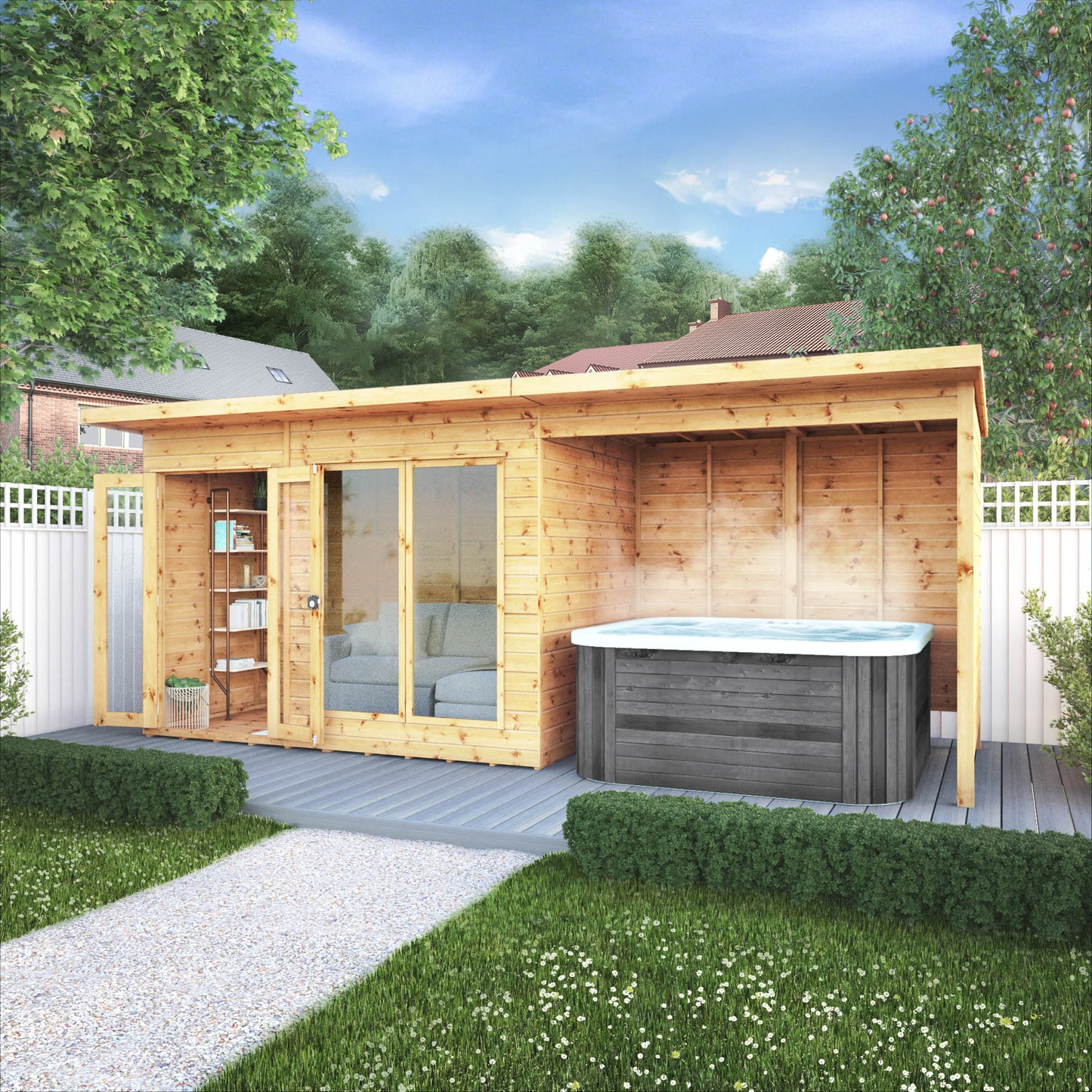 Premium Wooden Summerhouse with Patio Area Pent Roof Shiplap