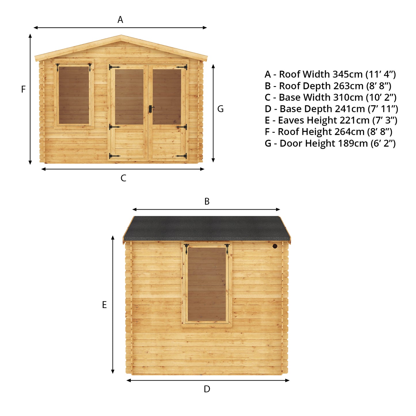 Wooden Log Cabin Apex Roof T&G - 19mm thickness
