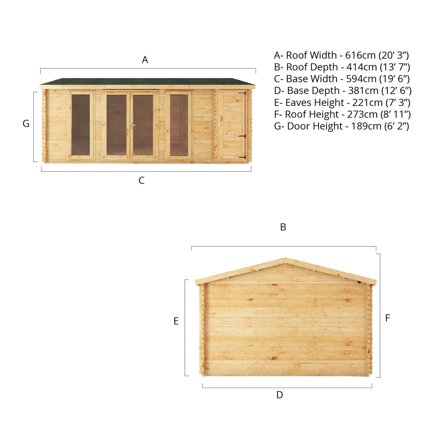 Home Office Studio Log Cabin with Side Shed