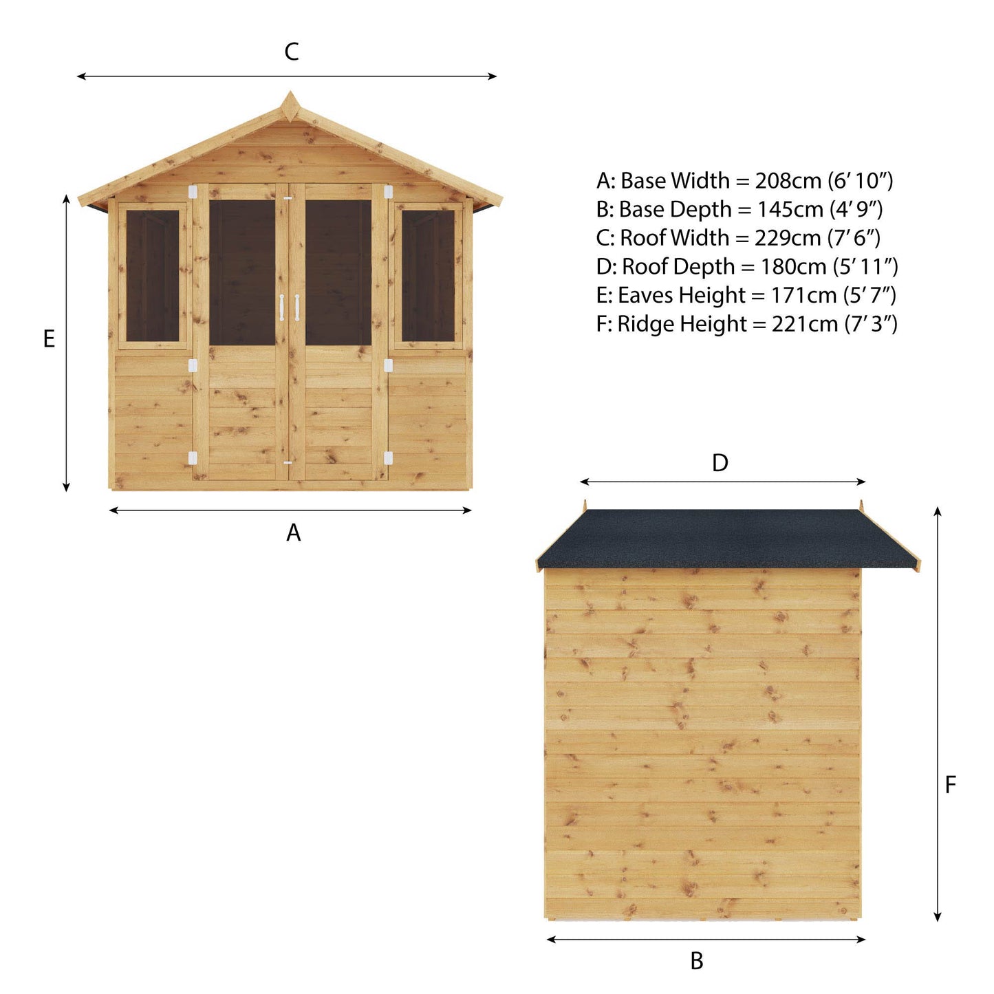 Wooden Traditional Summerhouse Tounge & Groove Double Doors Apex Roof