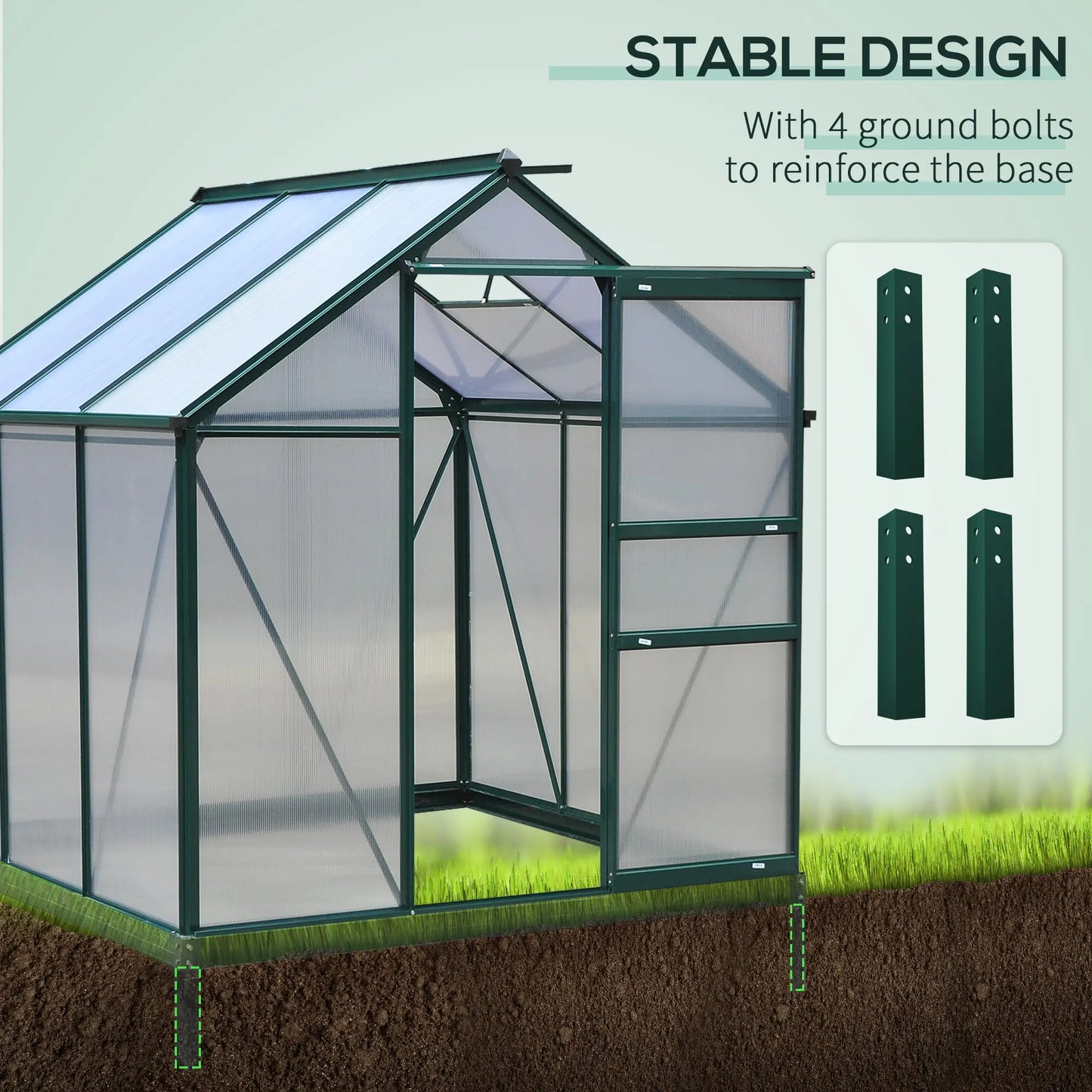 Polycarbonate Greenhouse, Large Walk-In Green House with Slide Door and Window