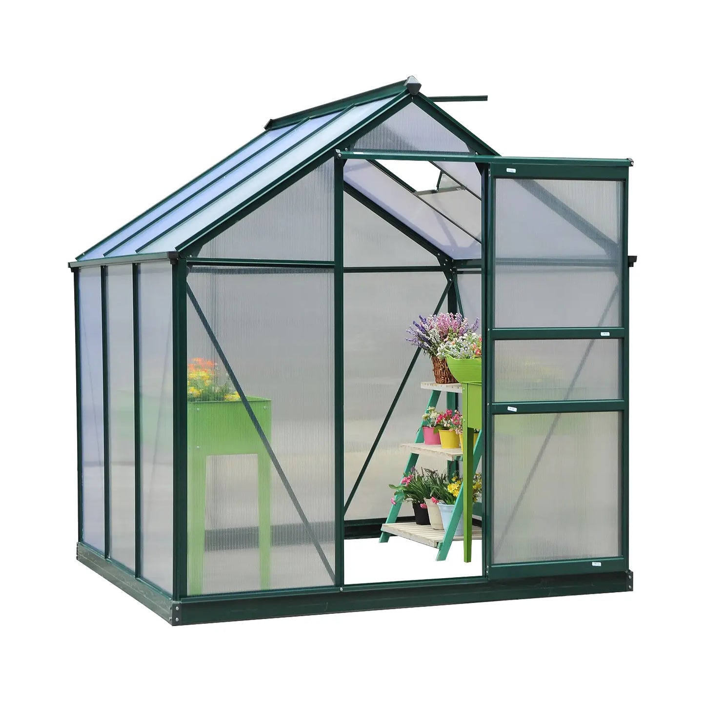 Polycarbonate Greenhouse, Large Walk-In Green House with Slide Door and Window