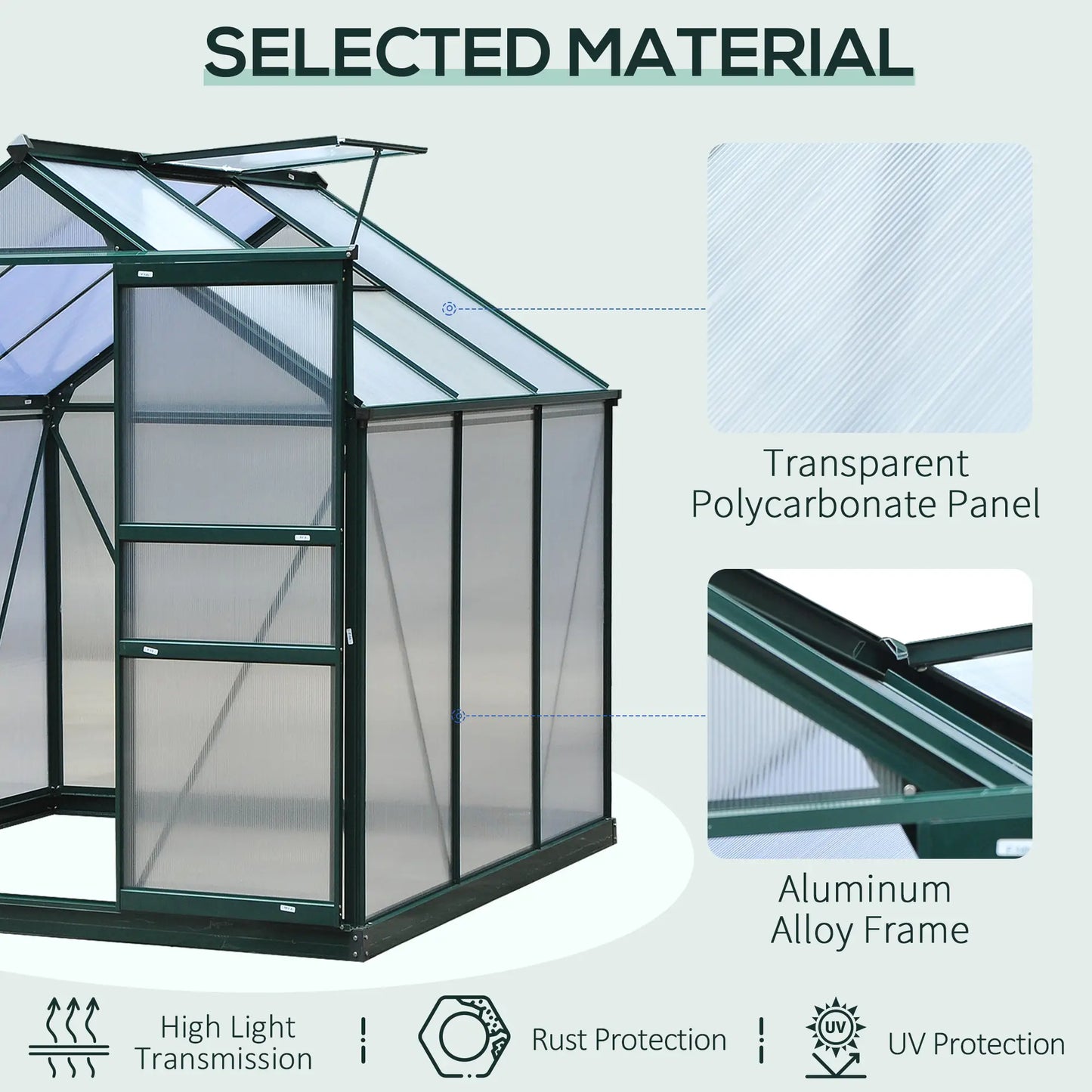 Polycarbonate Greenhouse, Large Walk-In Green House with Slide Door and Window