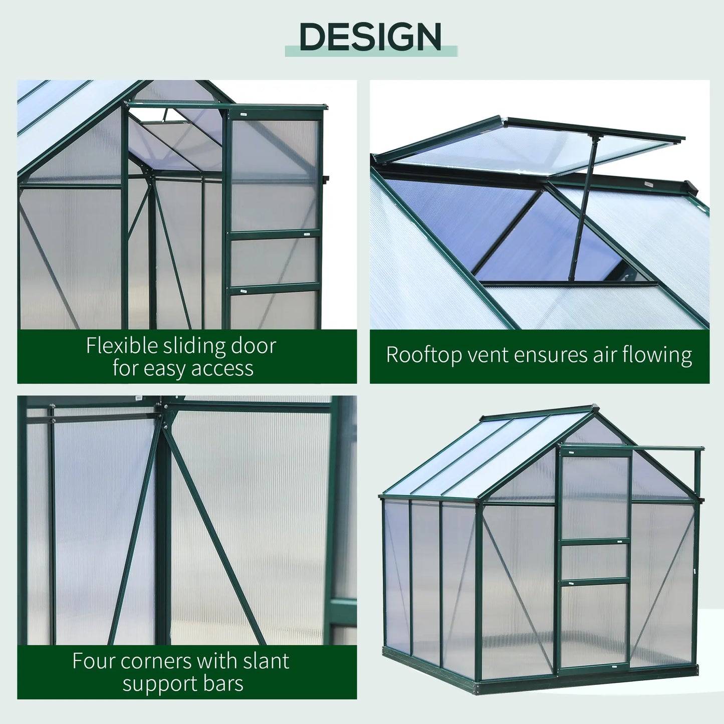 Polycarbonate Greenhouse, Large Walk-In Green House with Slide Door and Window