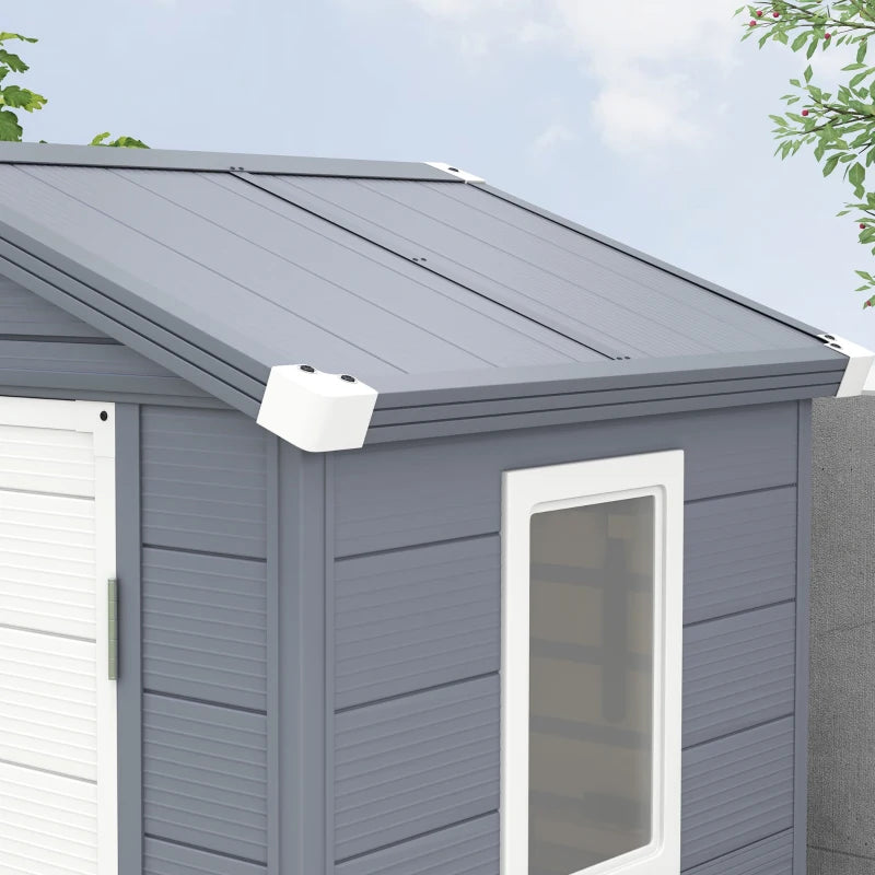 Outsunny 4 x 3ft Plastic Garden Storage Shed with Foundation Kit, Polypropylene Outdoor Storage Tool House with Ventilation Slots and Lockable Door, Grey