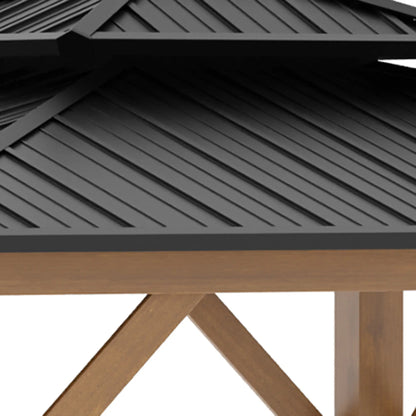 Outsunny 3.5 x 3.5m Wood Frame Hardtop Gazebo w/ Double Vented Roof, Black