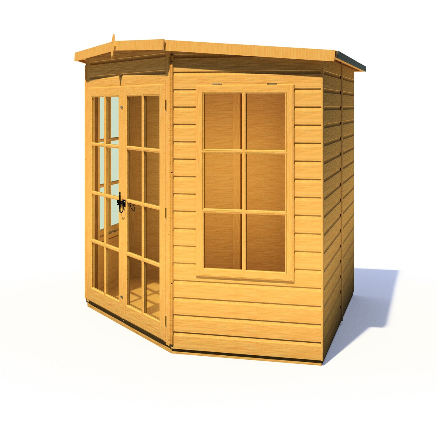 Wooden Corner Summerhouse 7 x 7 or 8 x 8 Doube Door Large Windows Tounge & Groove