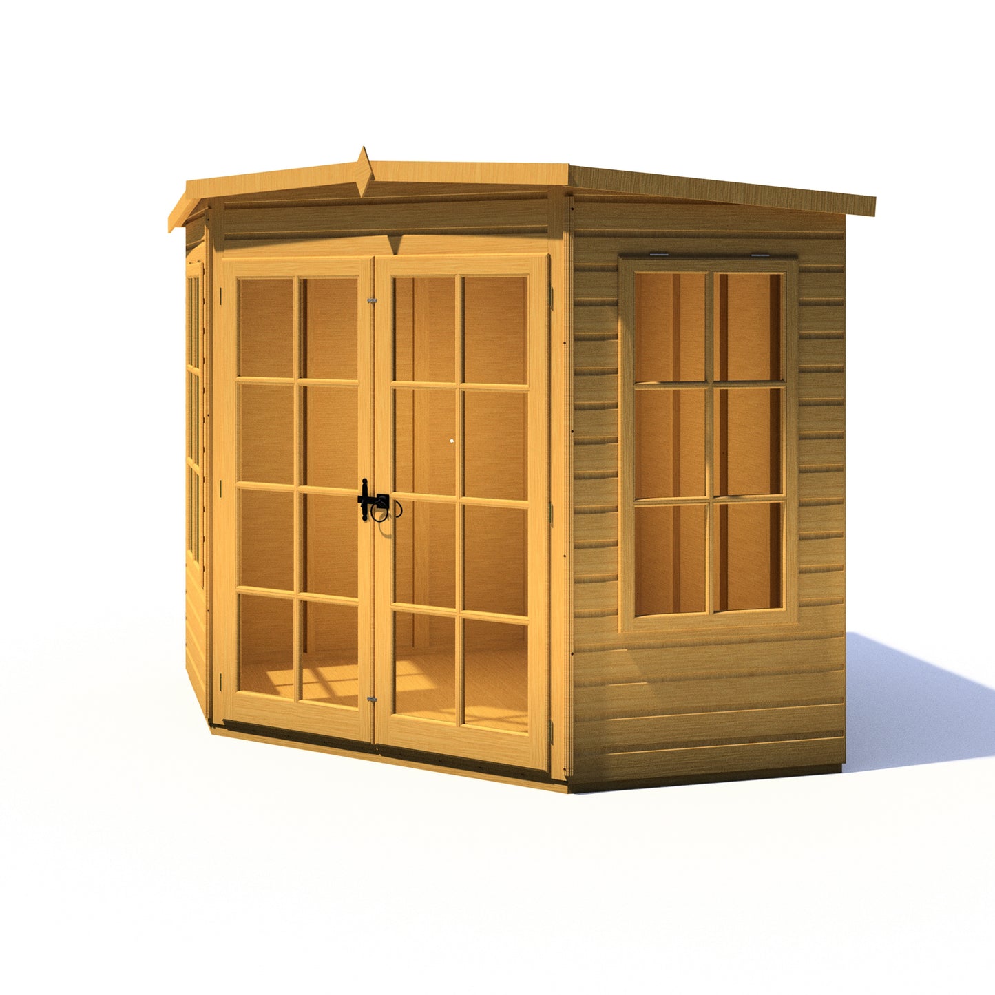 Wooden Corner Summerhouse 7 x 7 or 8 x 8 Doube Door Large Windows Tounge & Groove