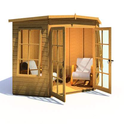 Wooden Corner Summerhouse 7 x 7 or 8 x 8 Doube Door Large Windows Tounge & Groove
