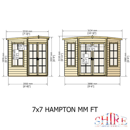 Wooden Corner Summerhouse 7 x 7 or 8 x 8 Doube Door Large Windows Tounge & Groove