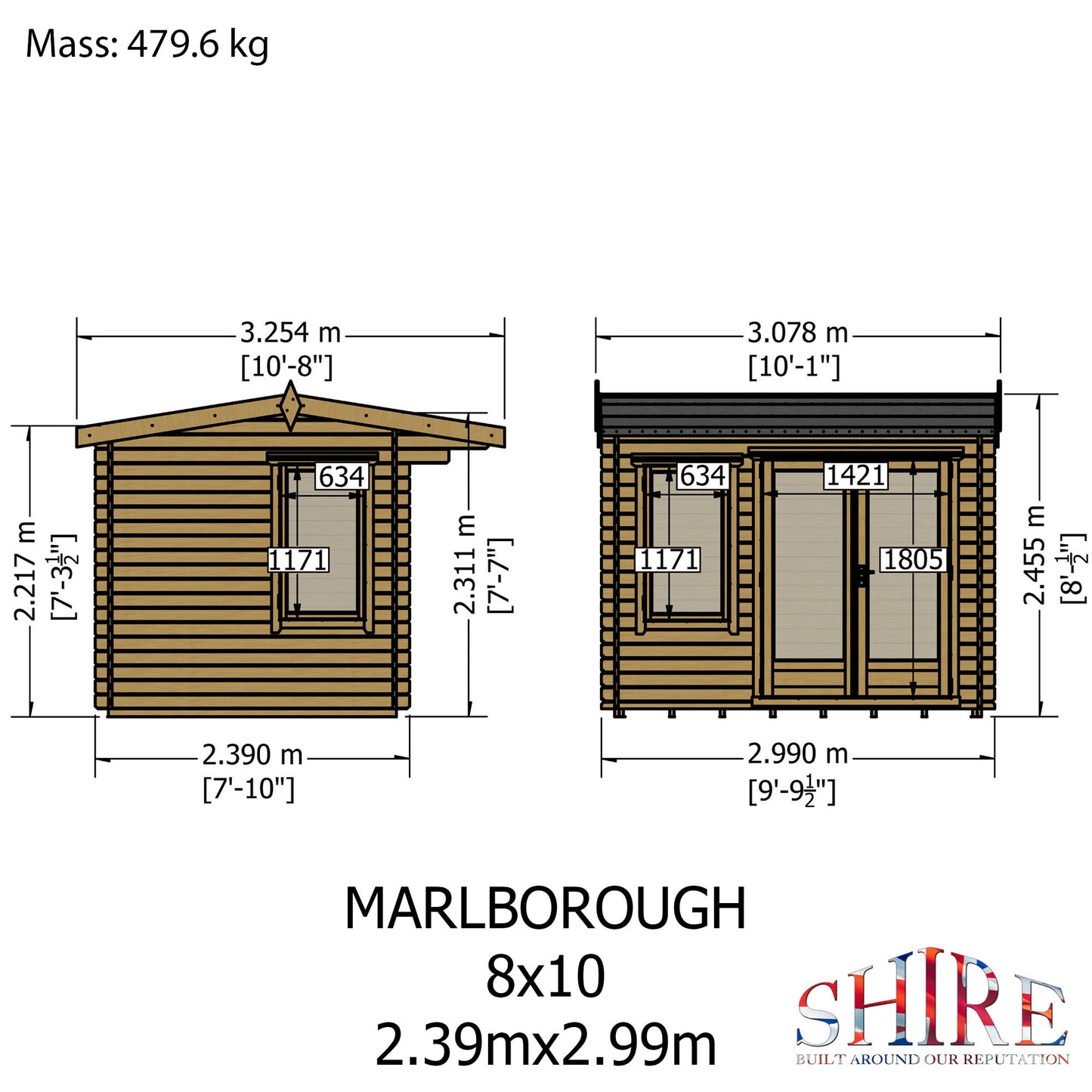 UK Made Marlborough Log Cabin 28mm Thick Logs Toughened Glass Summerhouse