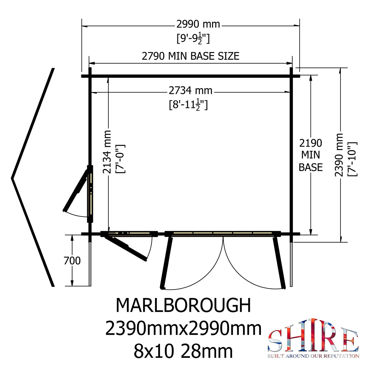 UK Made Marlborough Log Cabin 28mm Thick Logs Toughened Glass Summerhouse