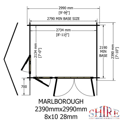 UK Made Marlborough Log Cabin 28mm Thick Logs Toughened Glass Summerhouse