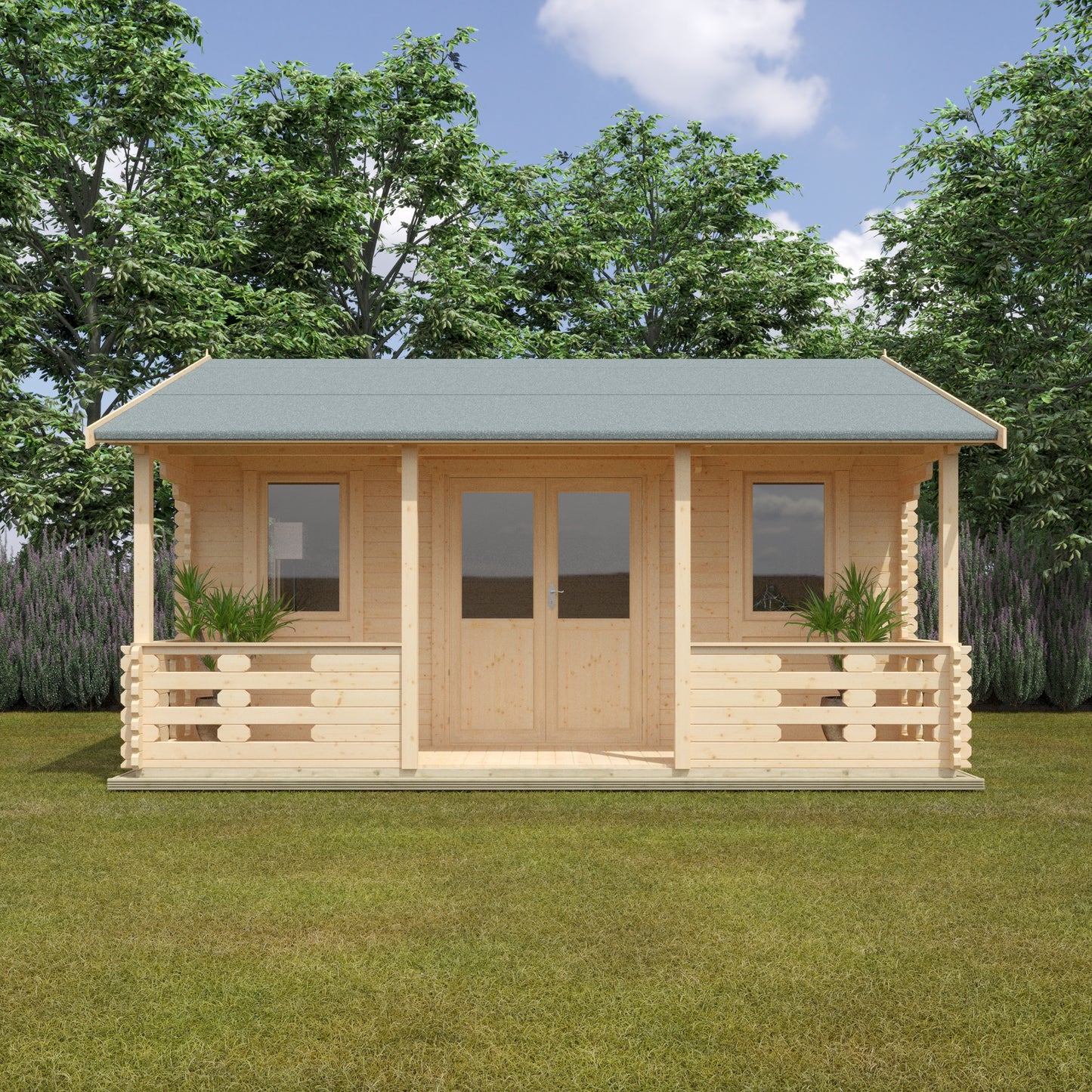 Adlington 44mm Log Cabin - Premium Wooden Garden Retreat with Veranda