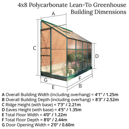 Polycarbonate Lean-To Greenhouse 4x8