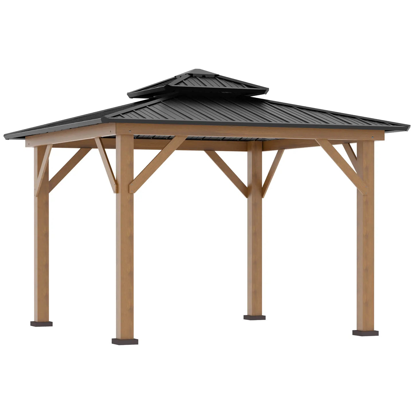 Outsunny 3.5 x 3.5m Wood Frame Hardtop Gazebo w/ Double Vented Roof, Black