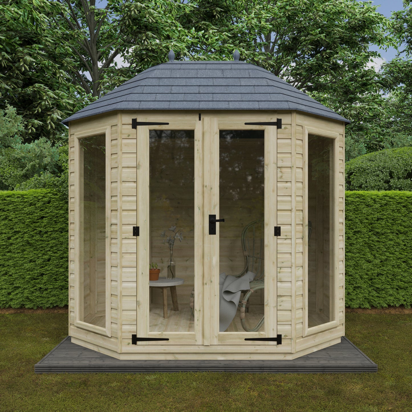 Tanalised Octagonal Full Pane Summerhouse: Elegant, Durable, and Spacious