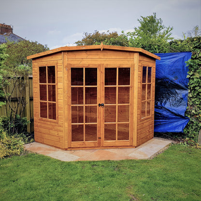 Wooden Corner Summerhouse 7 x 7 or 8 x 8 Doube Door Large Windows Tounge & Groove