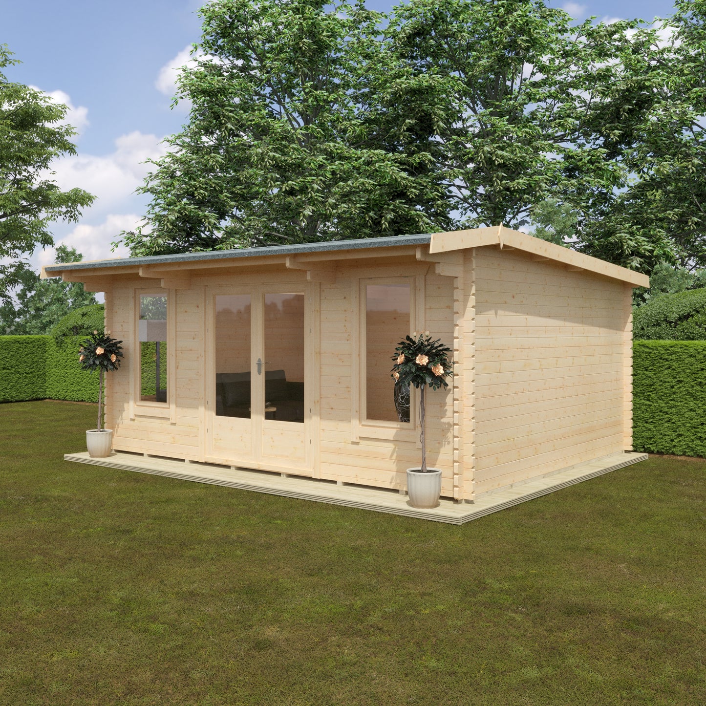 Jacob 44mm Log Cabin - Premium Garden Cabin with Contemporary Hipex Roof