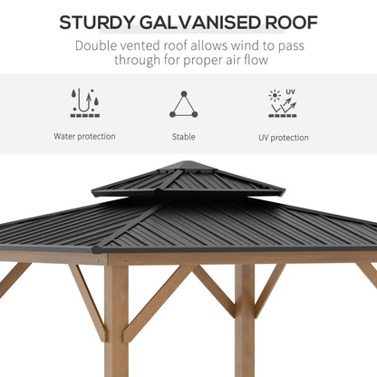 Outsunny 3.5 x 3.5m Wood Frame Hardtop Gazebo w/ Double Vented Roof, Black