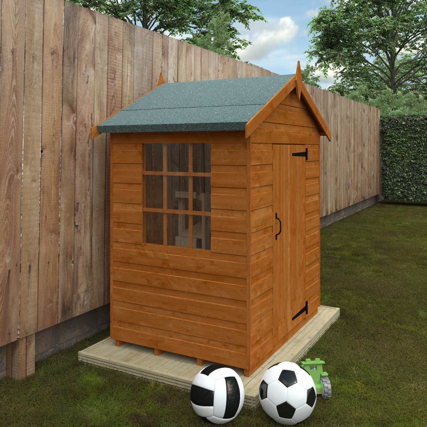 Mini Den Wooden Kids Playhouse – Compact 3'x4' Outdoor Play Shed with Georgian Window