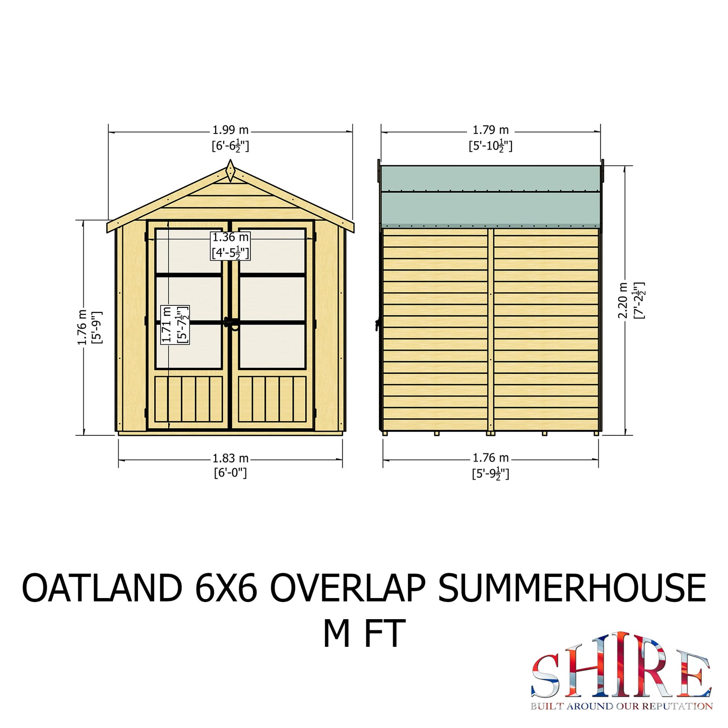 Wooden Overlap 6 x 6 Summerhouse with Double Doors Apex Roof - Oatland