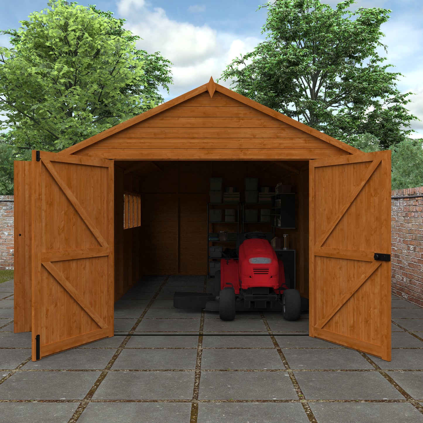 Heavy Duty Wooden Garage Shed - Full Height Double Doors & Side Access