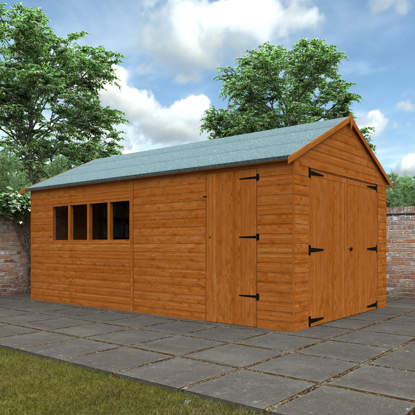 Heavy Duty Wooden Garage Shed - Full Height Double Doors & Side Access