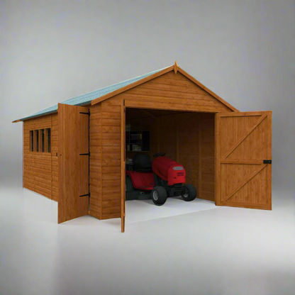 Heavy Duty Wooden Garage Shed - Full Height Double Doors & Side Access