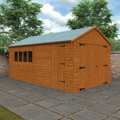 Heavy Duty Wooden Garage Shed - Full Height Double Doors & Side Access