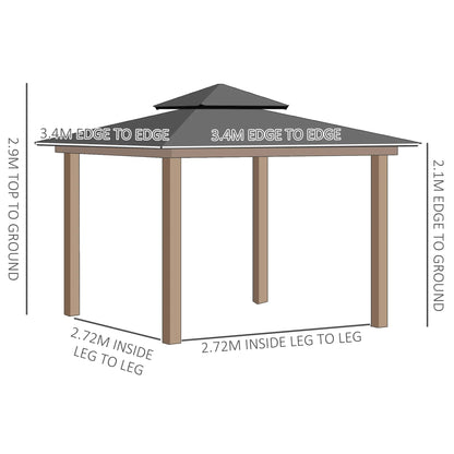 Outsunny 3.5 x 3.5m Wood Frame Hardtop Gazebo w/ Double Vented Roof, Black