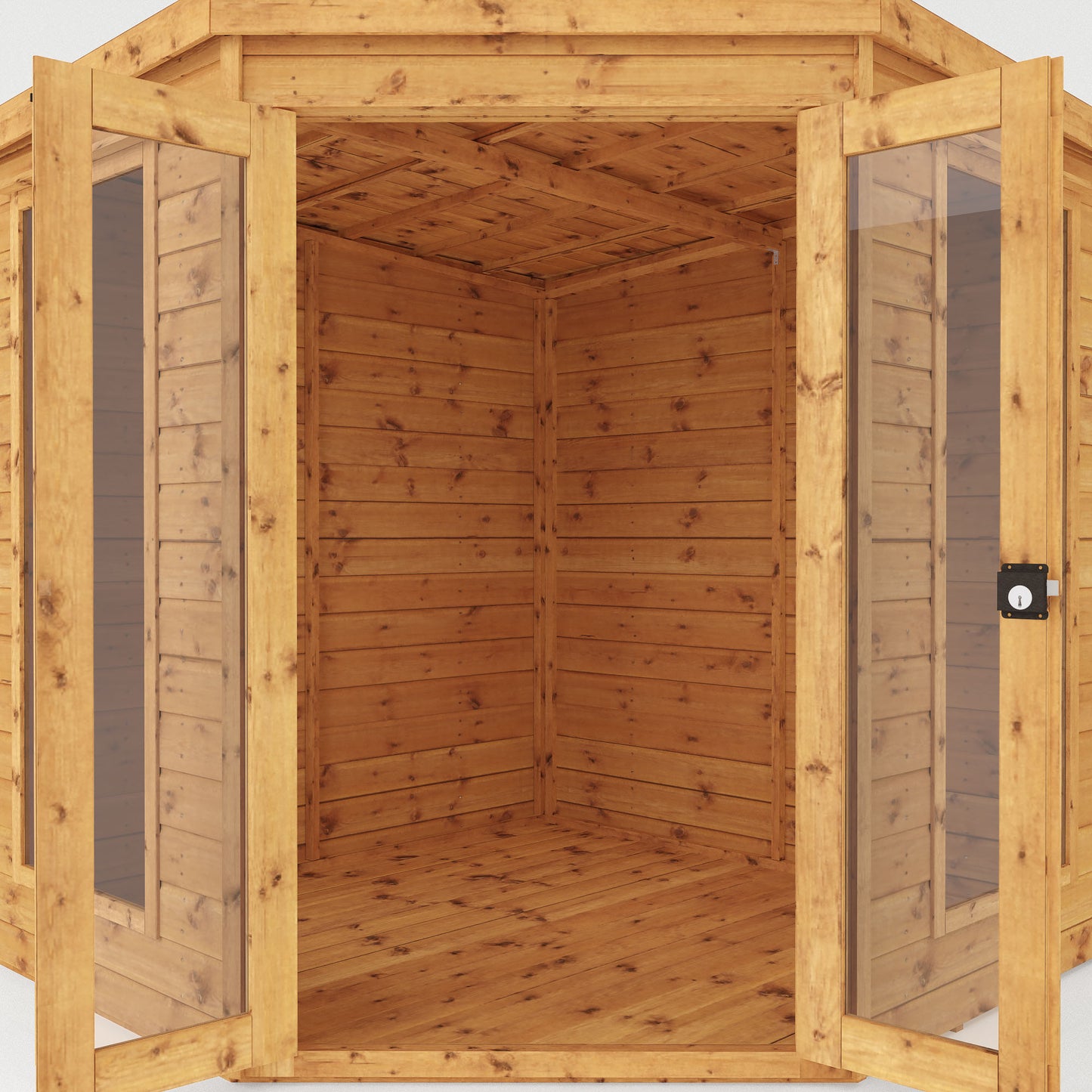 Premium Wooden Corner Summerhouse Shiplap Tounge & Groove French Doors