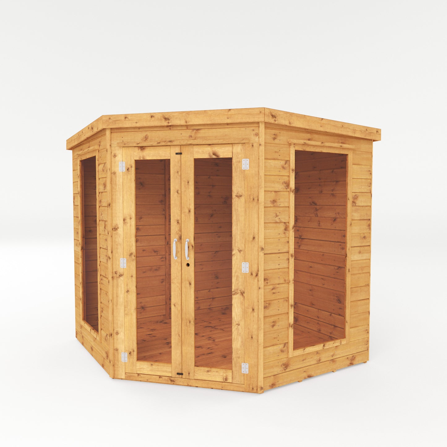 Premium Wooden Corner Summerhouse Shiplap Tounge & Groove French Doors