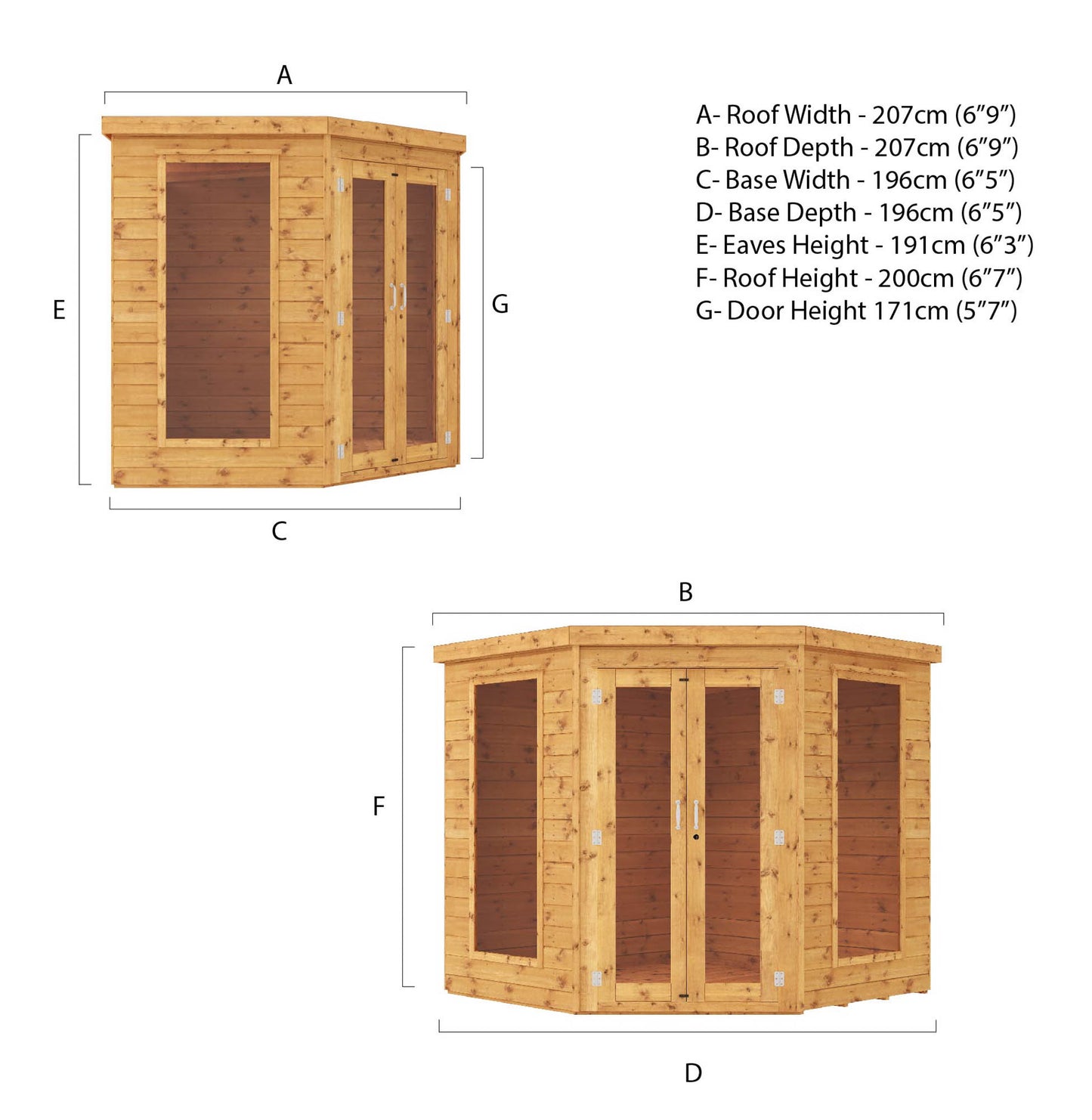 Premium Wooden Corner Summerhouse Shiplap Tounge & Groove French Doors