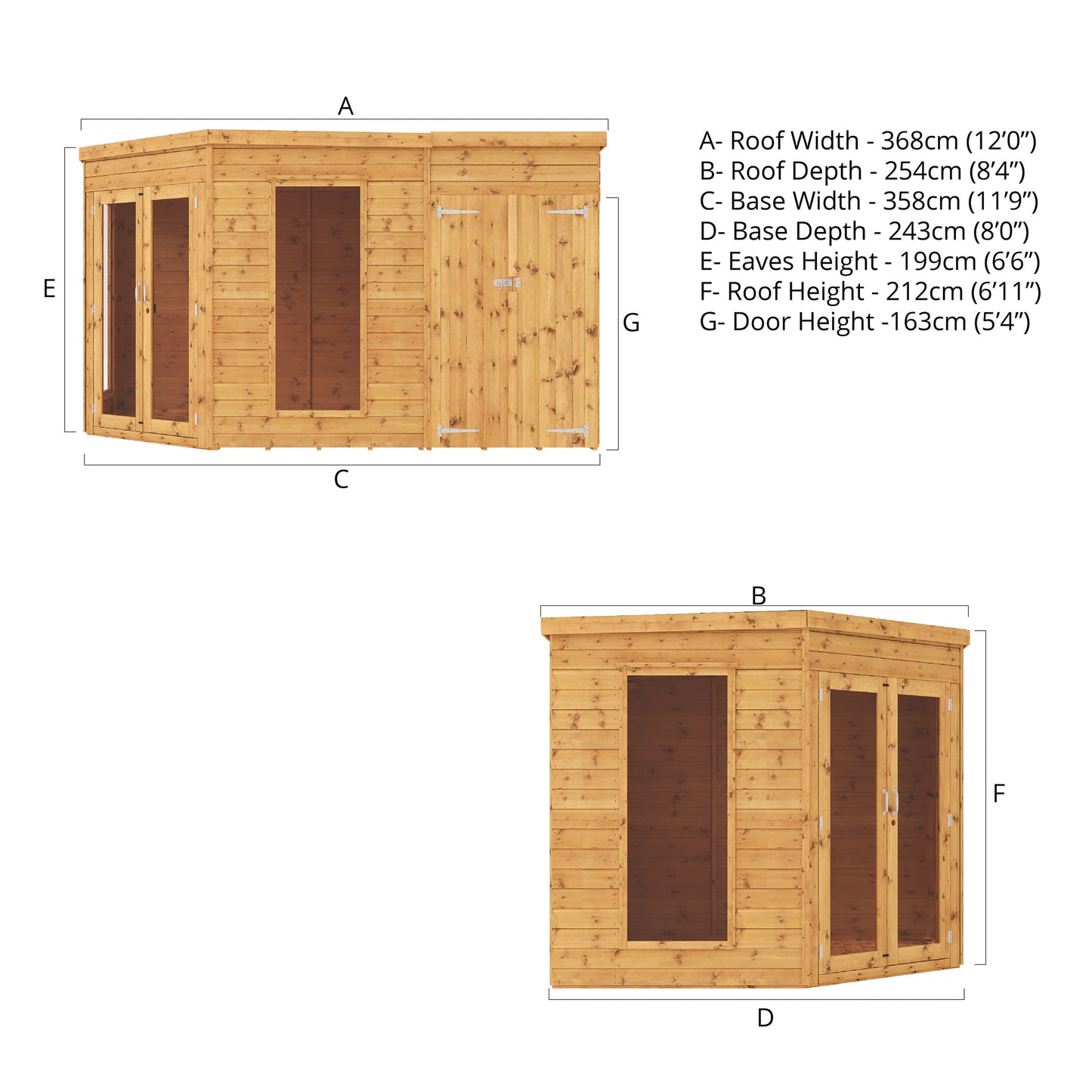 Wooden Corner Summerhouse with Side Shed