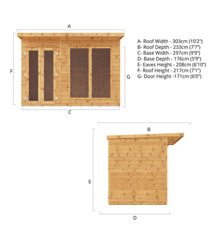 Wooden Pent Roof Summerhouse Double Door Large Windows