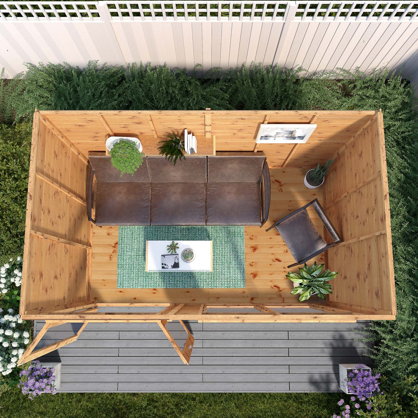 Wooden Pent Roof Summerhouse Double Door Large Windows